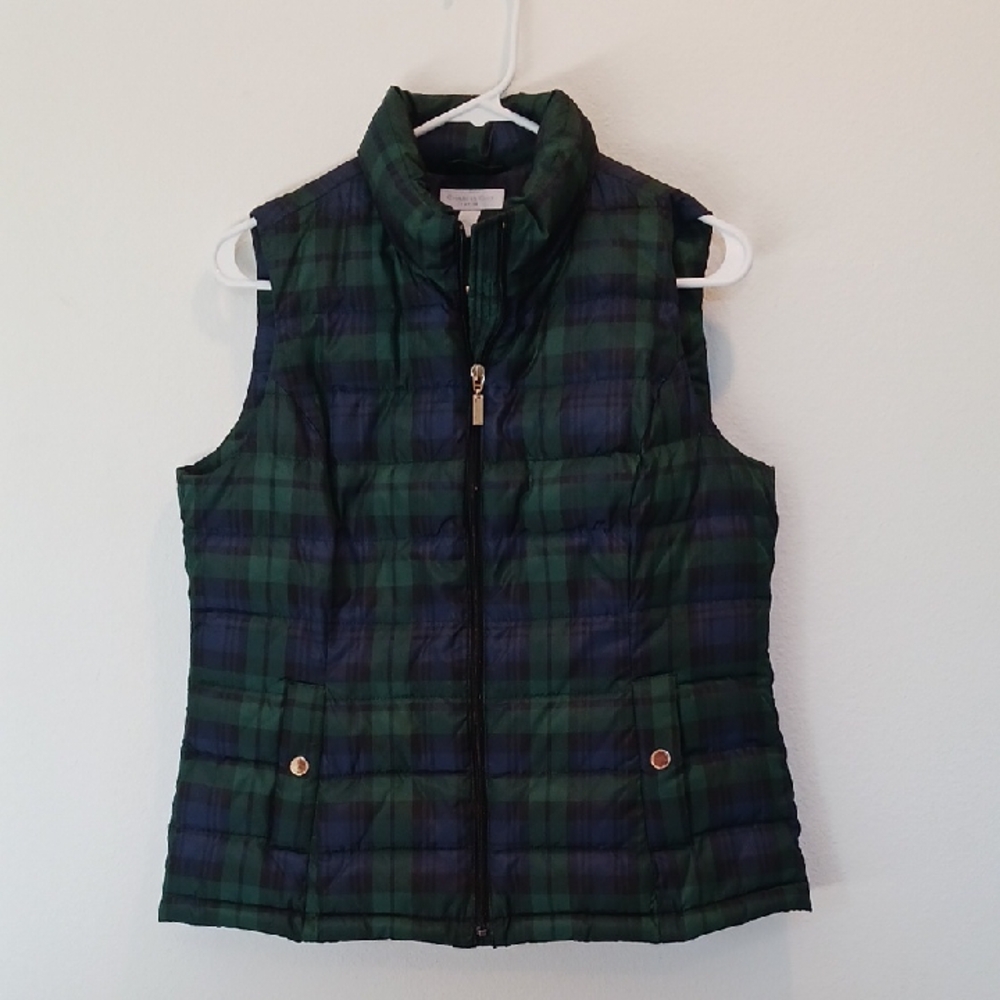 Charter Club Quilted Green and Blue Plaid Vest